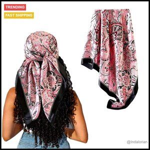 Satin Silk-Like Head Scarf Large Square Elegant Boho Hair Wrap Multi-Purpose